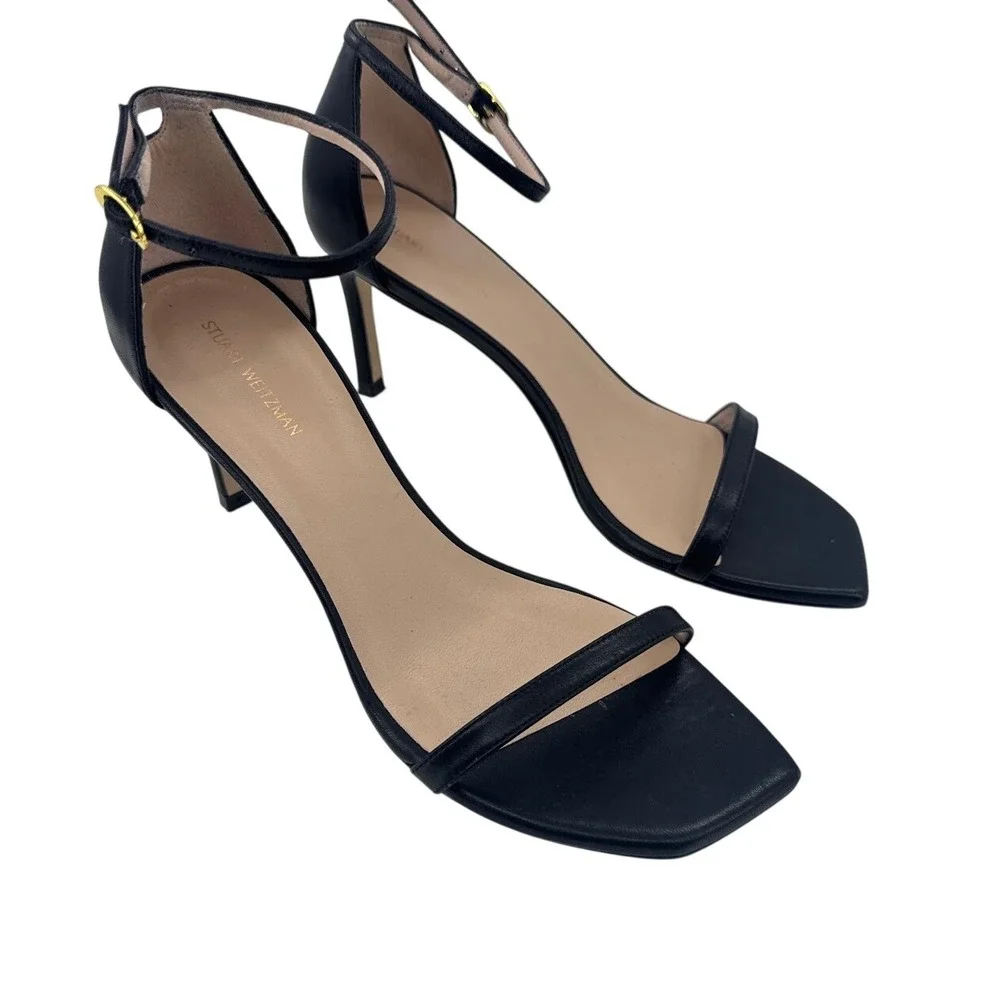 Stuart Weitzman Amelina 75 Stiletto Sandals SB223 Womens 7.5B EU 38 Heels Black